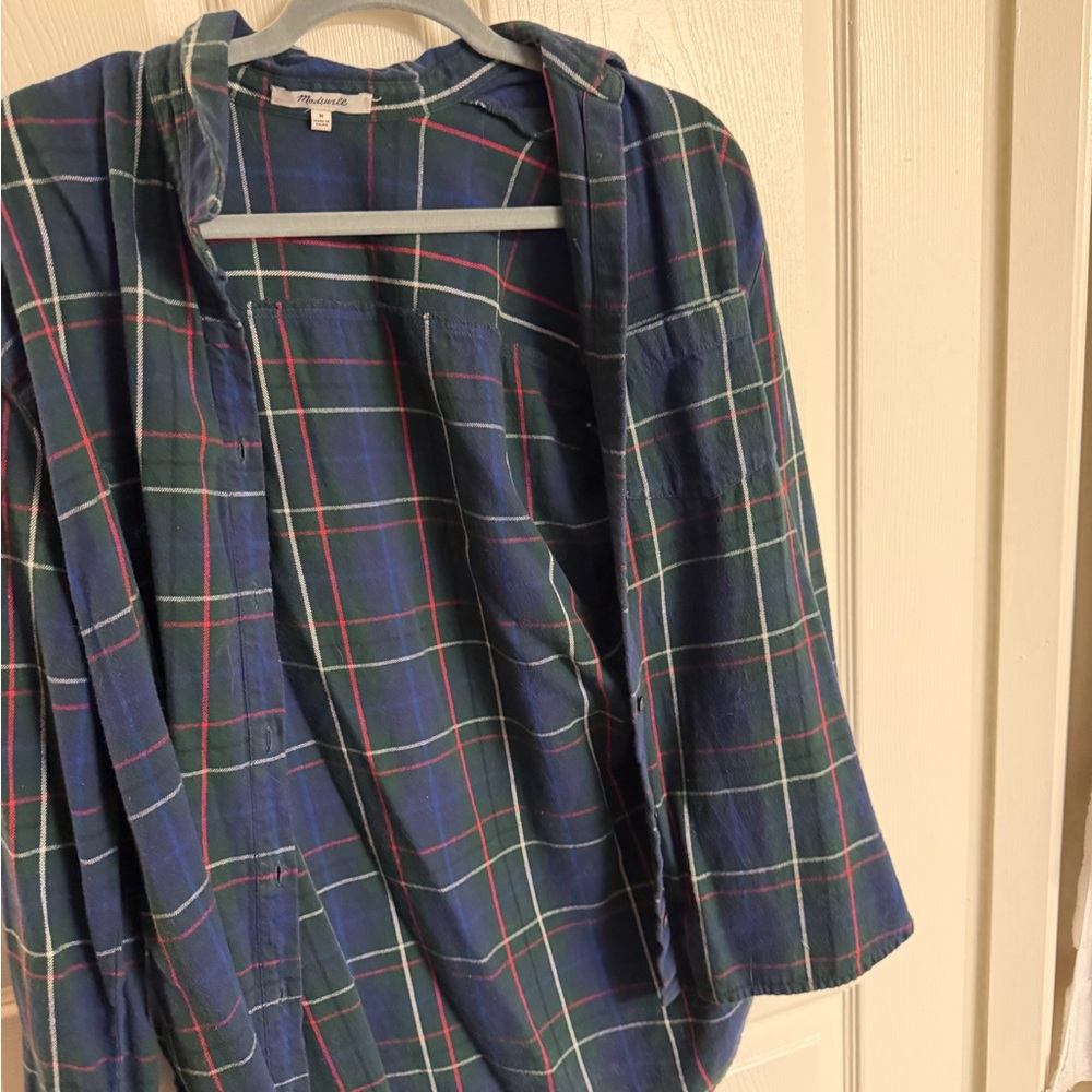 Madewell Navy and Forest Green Plaid Button-Up Shirt